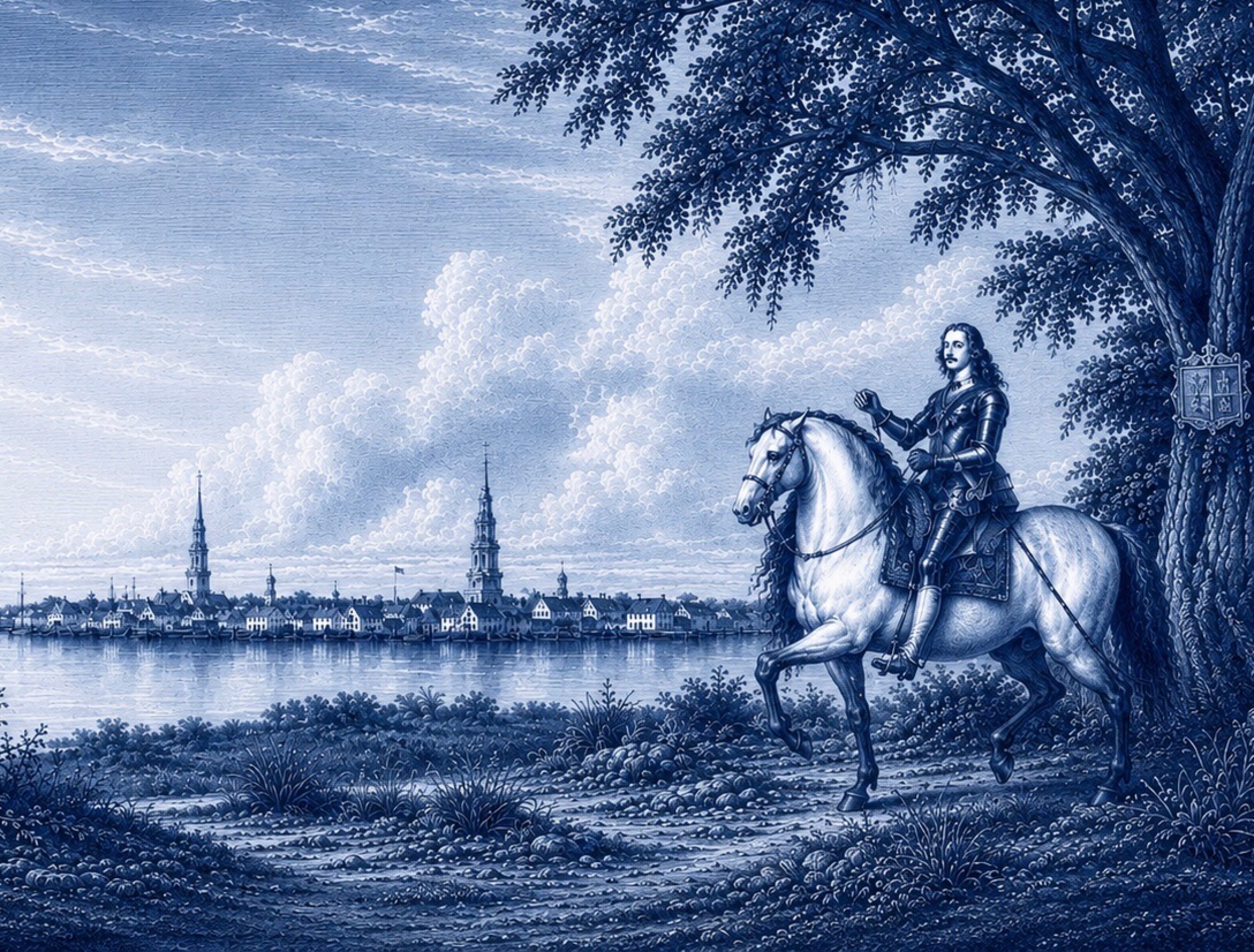 King Charles overlooking the Charleston skyline